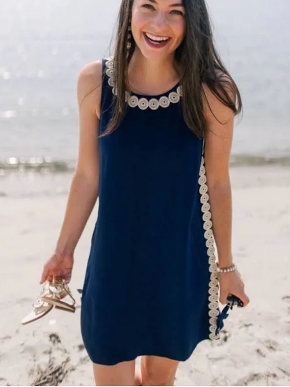 Lilly Pulitzer Stella Shift Dress True Navy Gold Size 12 Style 28944